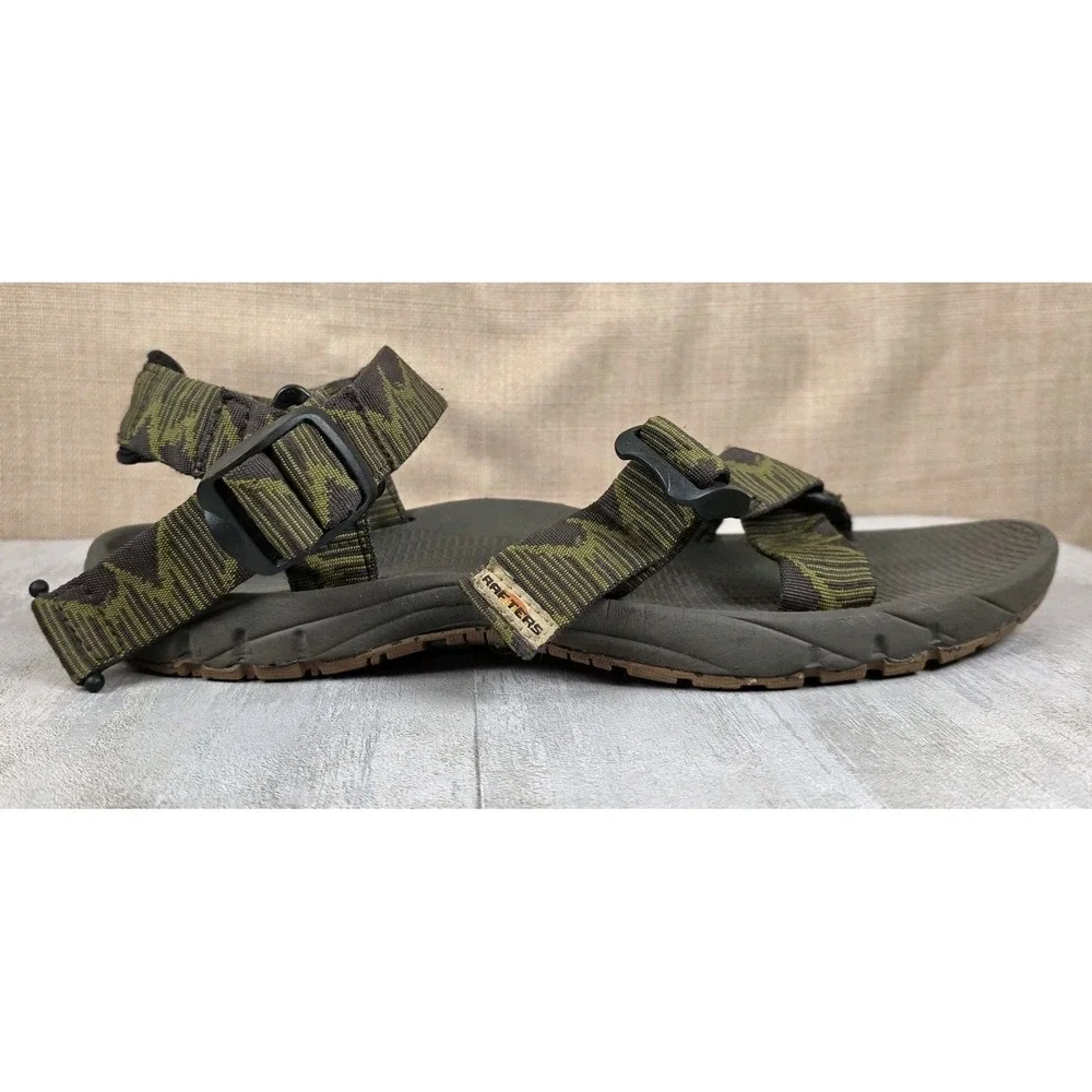 Rafters Stillwater Mountains Eco Green Camo Fabric Open Toe Sandals Men's Sz 10M